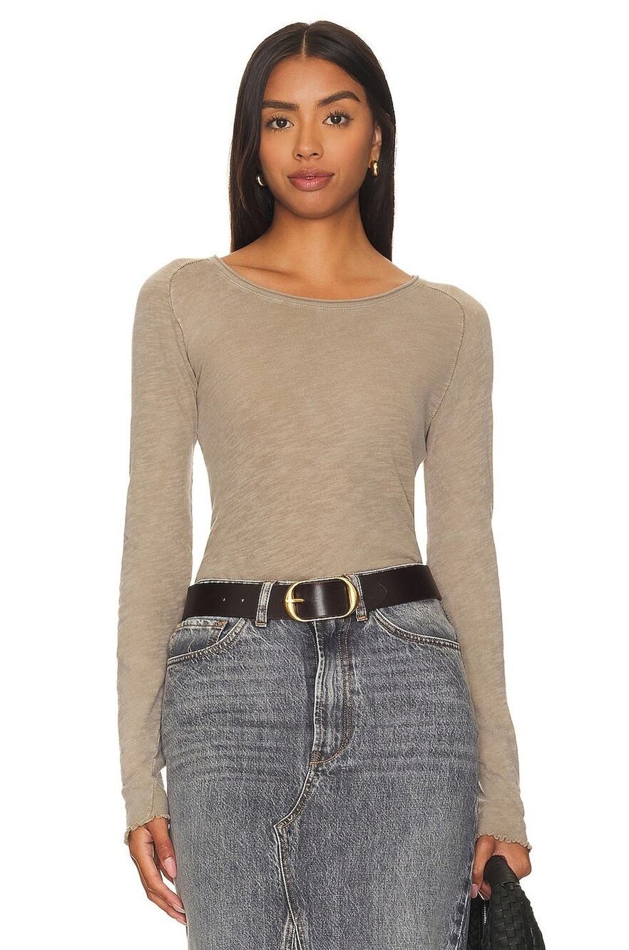 We The Free People Women's Large Tropical Nut Be My Baby Long Sleeve Tee V4-9